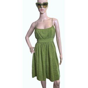 Jones‎ New York Green Cotton Silk Sleeveless Midi Dress Empire Waist  Size 12